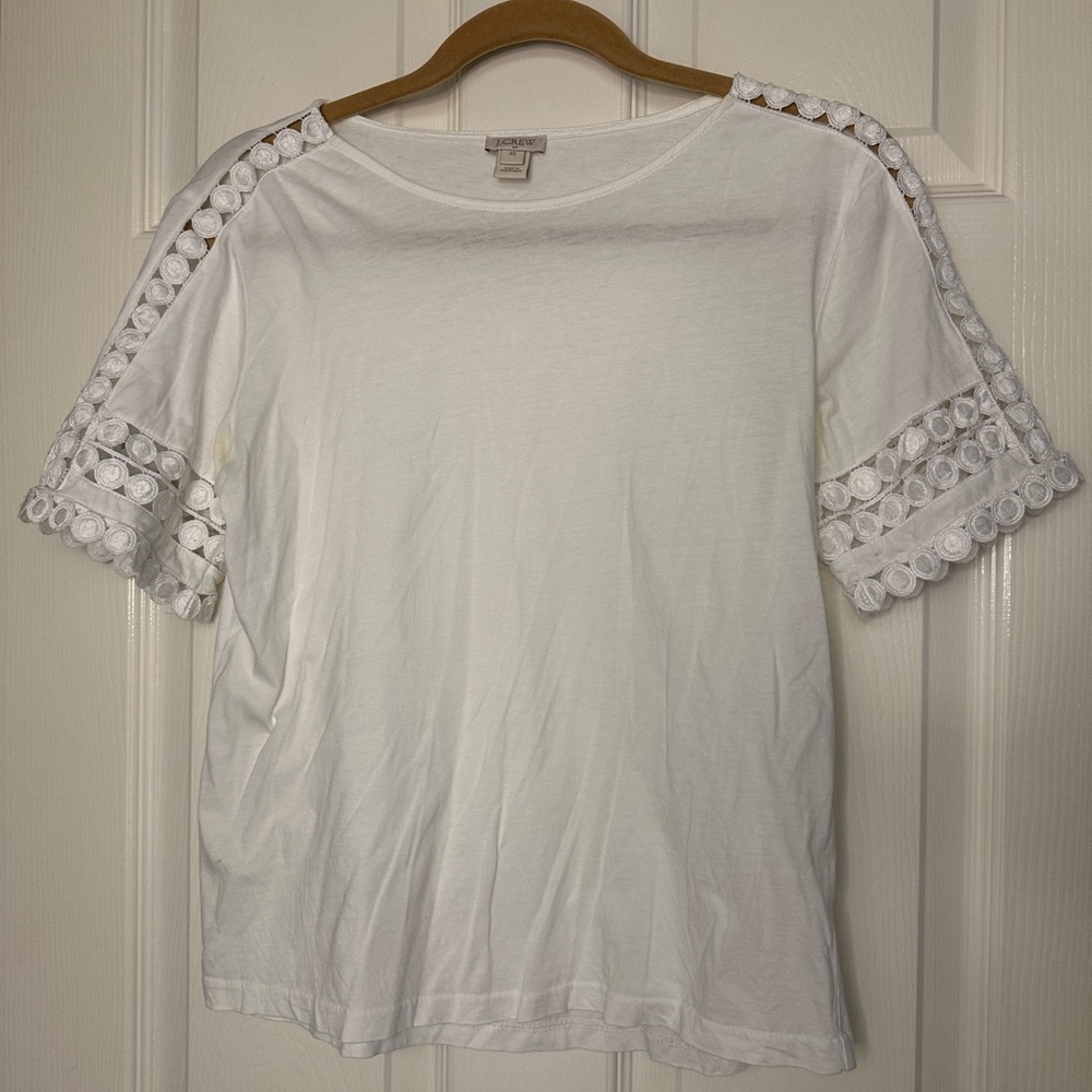 J.Crew White Lace Sleeve Shortsleeved T-Shirt